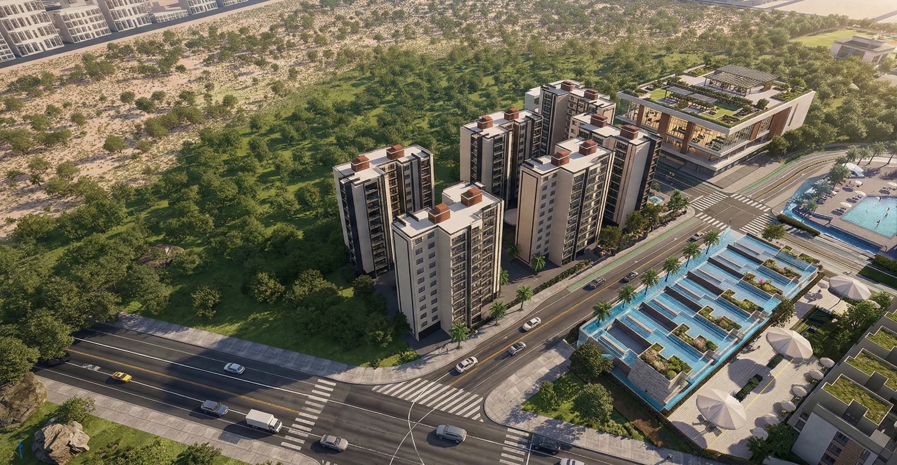 Riverside Real Estate aerial compound — E-Maquette that doubles as the Smart Home IoT interface